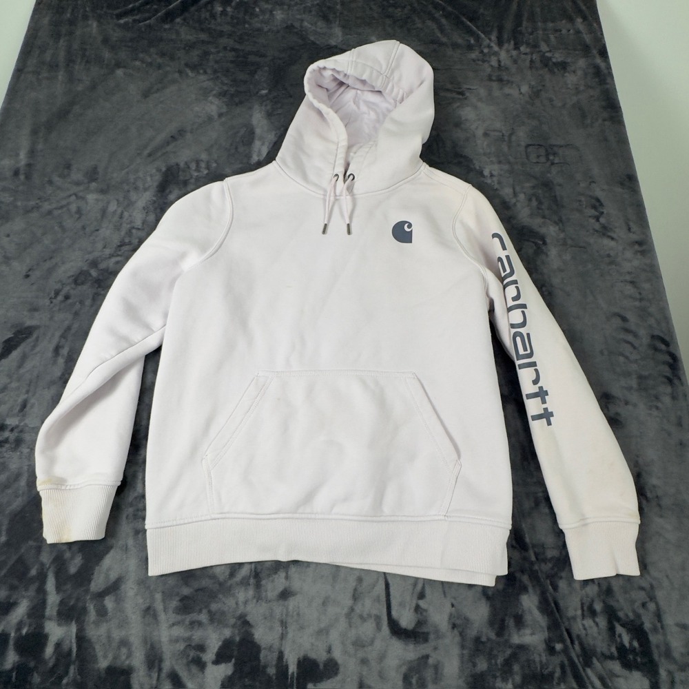 Carhartt Hoodie Womens XL Lilac Relaxed Fit Logo Sleeve Sweatshirt 102791 V37